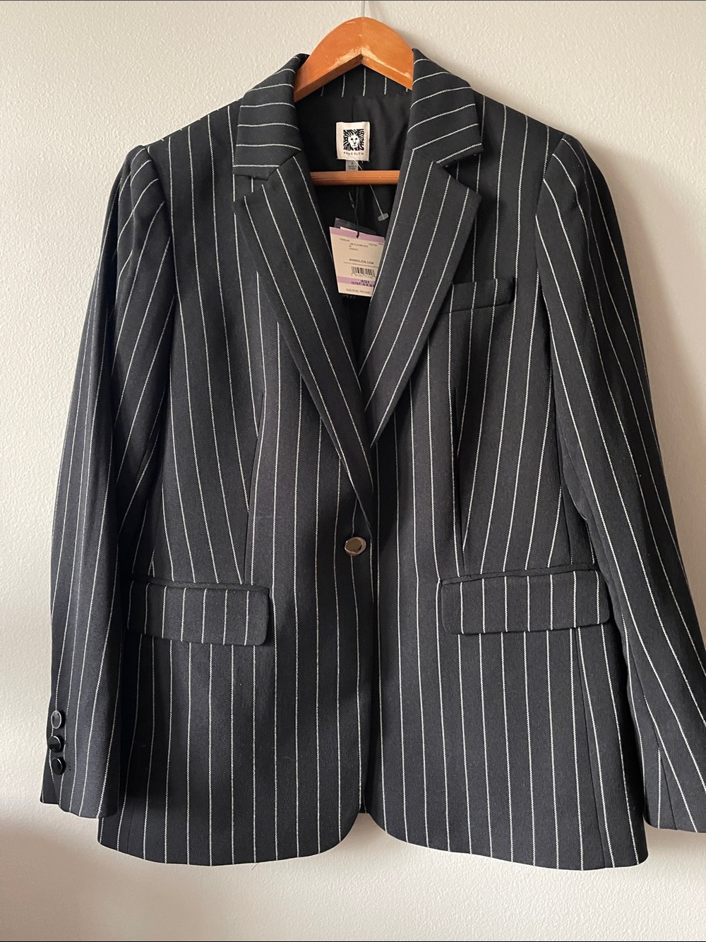 Anne Klein Black Pinstripe Tailored Blazer